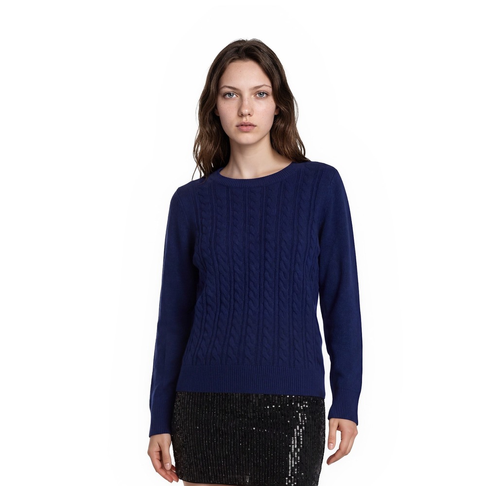 Talbots Cable Knit‎ Sweater Women's Size X Navy Blue Shoulder Button Pullover